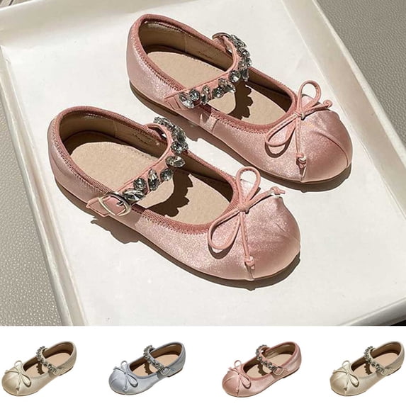 Girls Dress Flats Casual Mary Jane Ballet Shoes | Bow Rhinestones Princess Dress Shoes for Wedding/Party/Toddler/Little Kid/Big Kid Pink 35