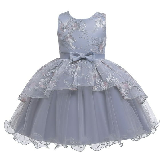 Girls Dress Floral Baby Girl Princess Bridesmaid Pageant Gown Birthday Party Wedding Dress Grey 12 Months-18 Months