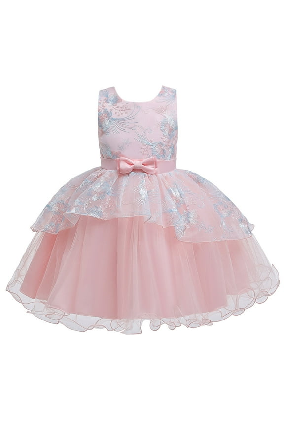 Girls Dress Floral Baby Girl Princess Bridesmaid Pageant Gown Birthday Party Wedding Dress Pink 12 Months-18 Months