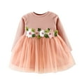 thumbnail image 1 of Girls Dress Floral Embroidered Ribbed Long Sleeve Mesh Tulle Dresses Baby Girl Dress Pink 3 Months-6 Months, 1 of 7