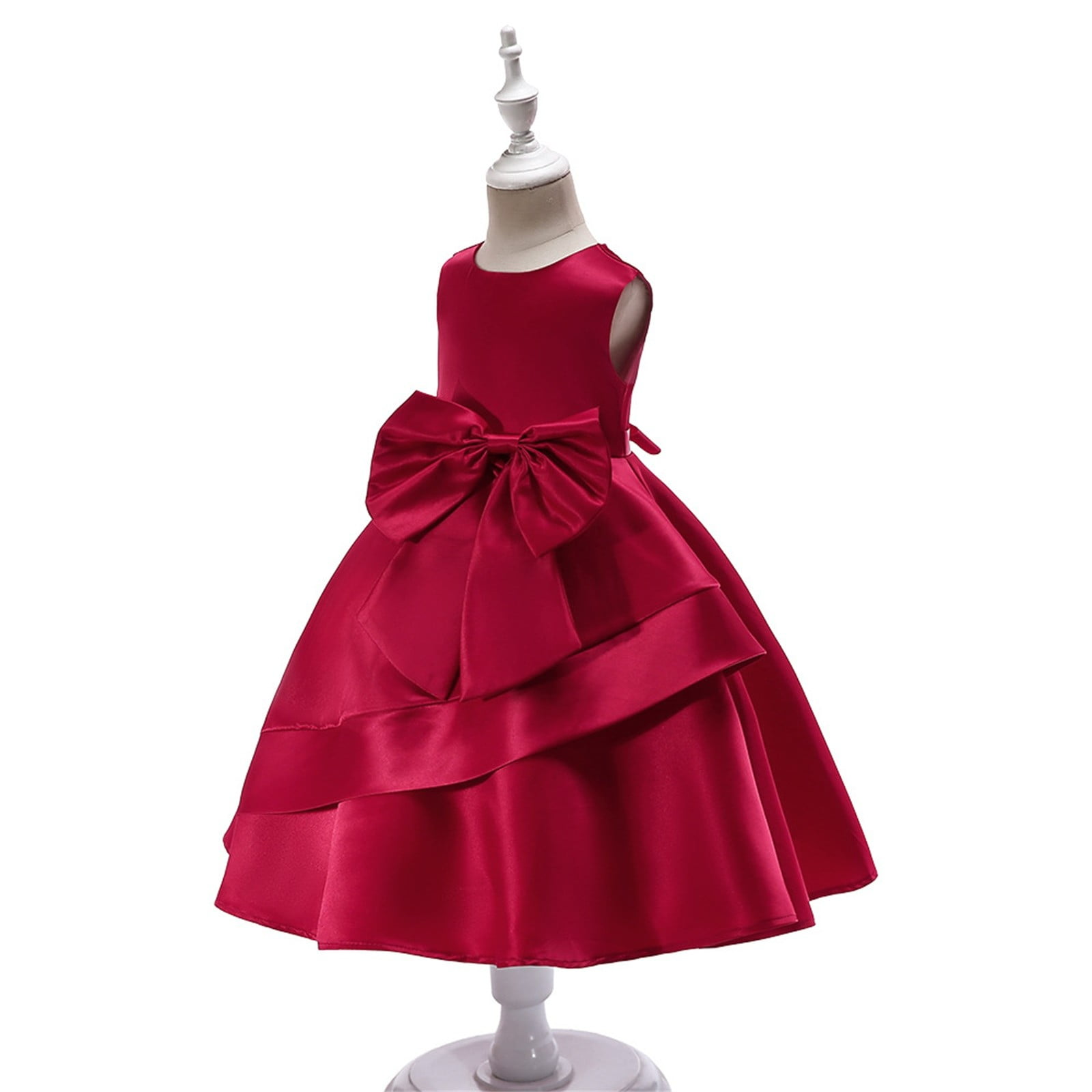open lace back dress Elegant Baby Pink Sleeveless Bow Puff Dress Toddler Party Dresses – marryshe main image 0