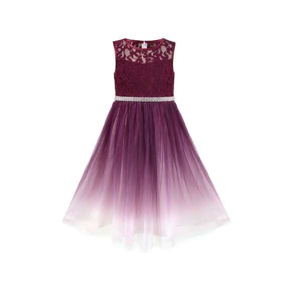 Girls Dress Flower Lace Top Burgundy Gradient Skirt Sleeveless 8 Years