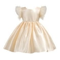 thumbnail image 1 of Girls Dress Flutter Sleeve Swing irthday Party Wedding Dress Little Girls Cotton Tulle Dresses Festive Backless Sleeveless Kids Casual Dress Beach Outfits Beige 8-9 Years, 1 of 6