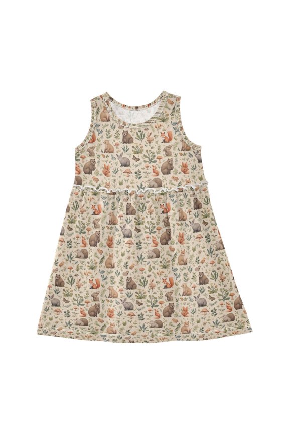 Girls Dress Forest Animals Sleeveless Dress for Girls Hem A-Line Casual Sundress