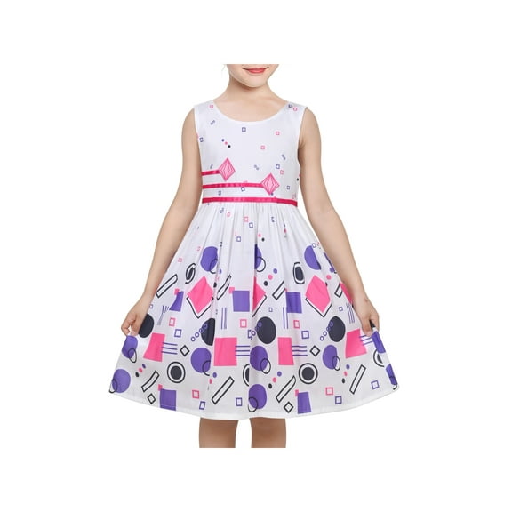 Girls Dress Geometric Colorful Circle Dot School Casual Sundress Summer 7-8 Years