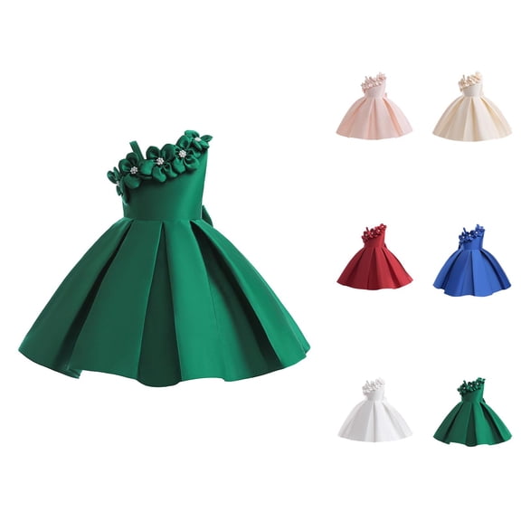 Girls Dress Girls Formal Dresses Children Girls Dress One Shoulder Flower Satin Cloth Princess Dress Piano Solid Color