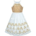 thumbnail image 1 of Girls Dress Gold Butterfly Embroidered Halter Dress Party 12 Years, 1 of 6