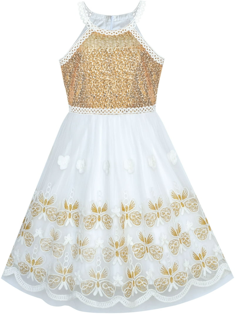 Sunny Fashion Girls' Birthday Party Dress, Gold Butterfly Embroidered Halter, Tulle Pageant Wedding Wear, Size 6 Years - Walmart.com Sunny Fashion Girls' Birthday Party Dress, Gold Butterfly Embroidered Halter, Tulle Pageant Wedding Wear, Size 6 Years - Walmart.com