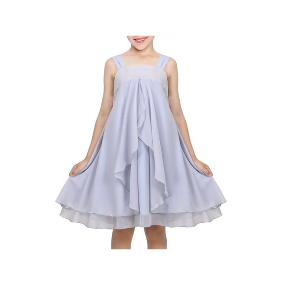 Girls Dress Gray Ruffle Halter Party Layer Chiffon Sundress Sleeveless 14 Years