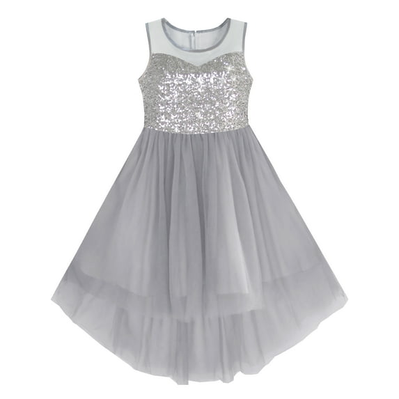 Girls Dress Gray Sequined Tulle Hi-lo Wedding Party Dress 12
