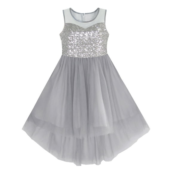 Girls Dress Gray Sequined Tulle Hi-lo Wedding Party Dress 7