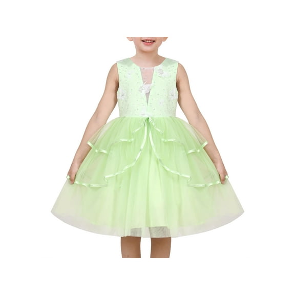 Girls Dress Green Butterfly Sequin Layer Tulle Sleeveless Summer Princess 7 Years