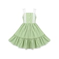 thumbnail image 1 of Girls Dress Green Check 1950s Classic Pearl Ruffle Strap Princess Casual 5 Years, 1 of 6