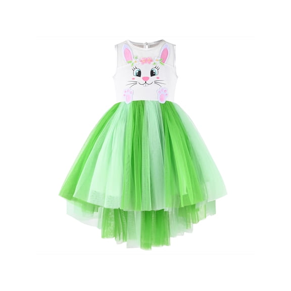 Girls Dress Green Easter Rabbit High Low Party Holiday Casual Princess 4 Years