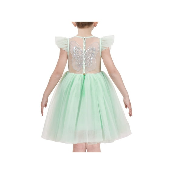 Girls Dress Green Lace Sequin Butterfly Pearl Tutu Tulle Flying Sleeve 5 Years