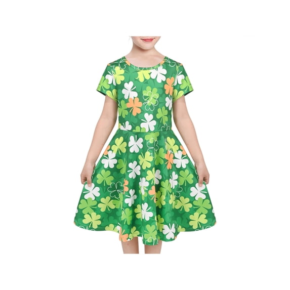 Girls Dress Green St Patrick Clover Holiday Casual Summer Sundress 5 Years