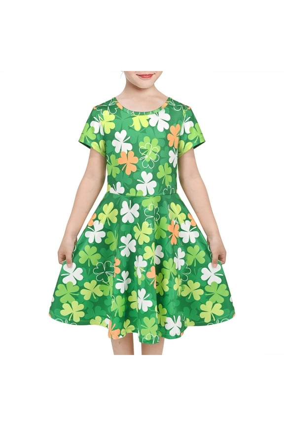 Girls Dress Green St Patrick Clover Holiday Casual Summer Sundress 7 Years