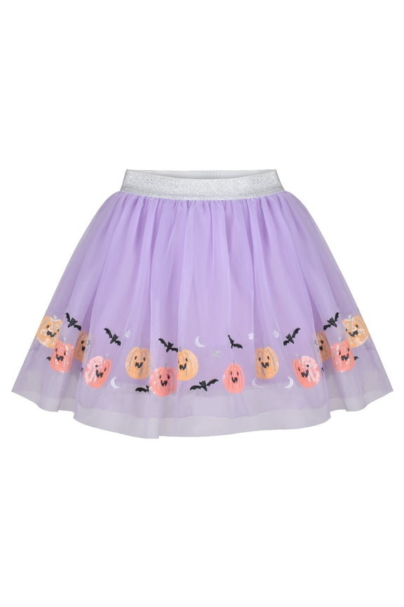 Girls Dress Halloween Bat Mesh Skirt Dancing Tutu Purple Sequin Pumpkin Face 4-5 Years