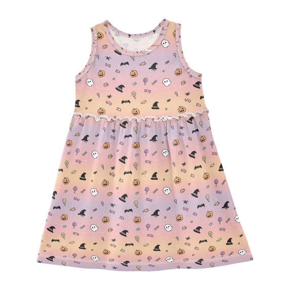 Girls Dress Halloween Themed Patterns Sleeveless Dress for Girls Hem A-Line Casual Sundress