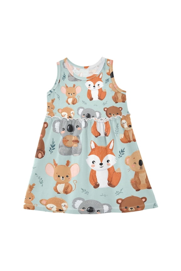 Girls Dress Hamster Fox Koala Sleeveless Dress for Girls Hem A-Line Casual Sundress