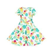 Girls Dress Hawaii Style Pineapple Leave Casual Colorful Sundress 7 Years