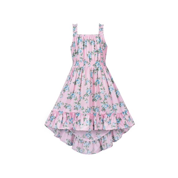 Girls Dress Hi-lo Cute Suspender Wide Spaghetti Flower Sleeveless 10 Years
