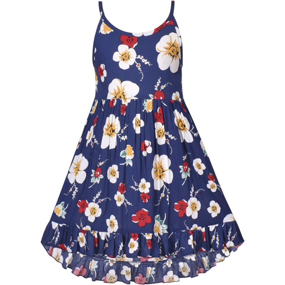 Sunny Fashion Girls Dress Hi-low Spaghetti Strap Floral Cotton Cool Beach Sundress 8 Years