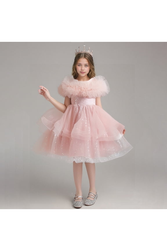 Girls Dress High End Formal Gown For Kids Puffy Performance Outfit Elegant Party Attire Children Wear With Details And Comfortable Fit Size A