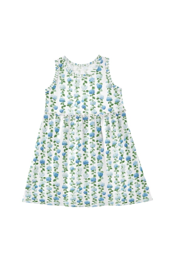 Girls Dress Hydrangea Vines Sleeveless Dress for Girls Hem A-Line Casual Sundress