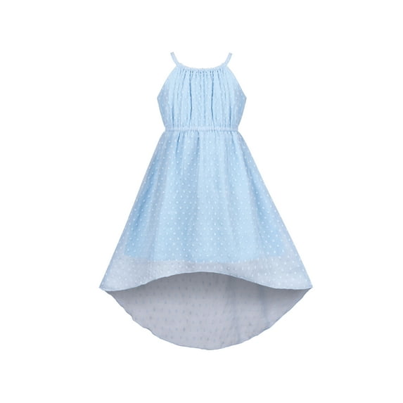 Girls Dress Ice Blue Swiss Dot Hi-lo Halter Chiffon Wedding Sundress 7 Years