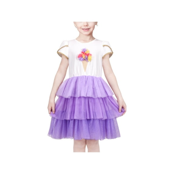 Girls Dress Ice Cream Purple Layered Tulle Cake Sundress Casual 7 Years