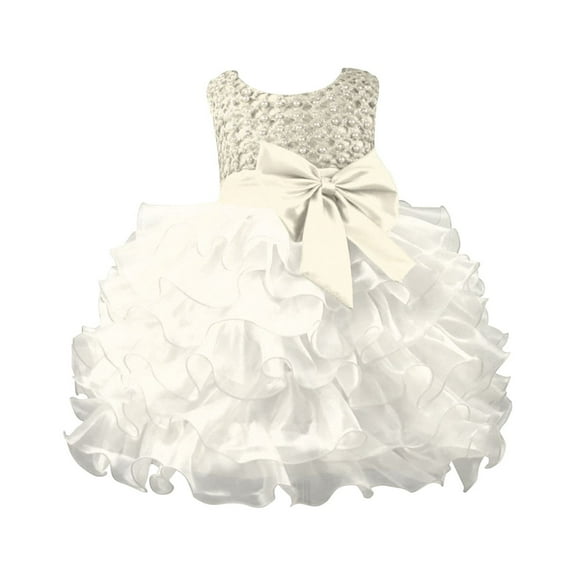 Girls Dress Infant Spring Summer Solid Party Wedding Flower Princess Mesh Tutu Dress Girl Dresses Gold 12-18Months