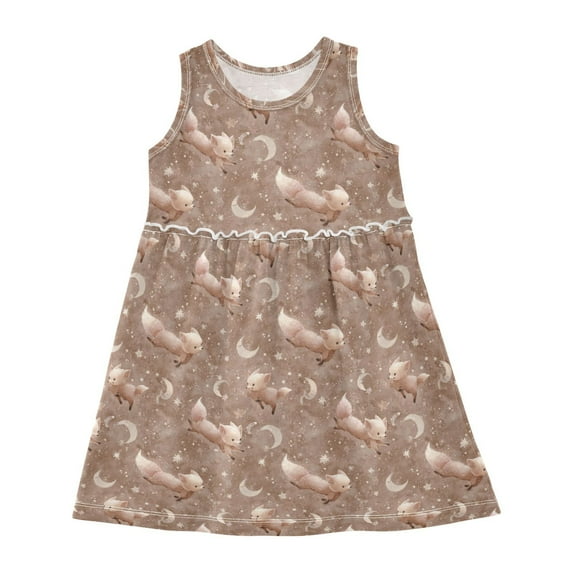 Girls Dress Jumping Little Fox Sleeveless Dress for Girls Hem A-Line Casual Sundress