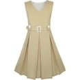 thumbnail image 1 of Girls Dress Khaki Button Back School Uniform Pleated Hem 12, 1 of 7