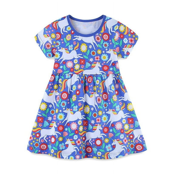 Girls Dress Kid Sunflower Unicorn Print Sundress Summer Beach Toddler Girl Floral Dresses Size 2-7 Years