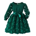 thumbnail image 1 of Girls Dress Kids 3D Floral Pearl Floral Print Long Sleeve Elegant Party Midi Dress Girls Dresses Green 3-4Y, 1 of 9