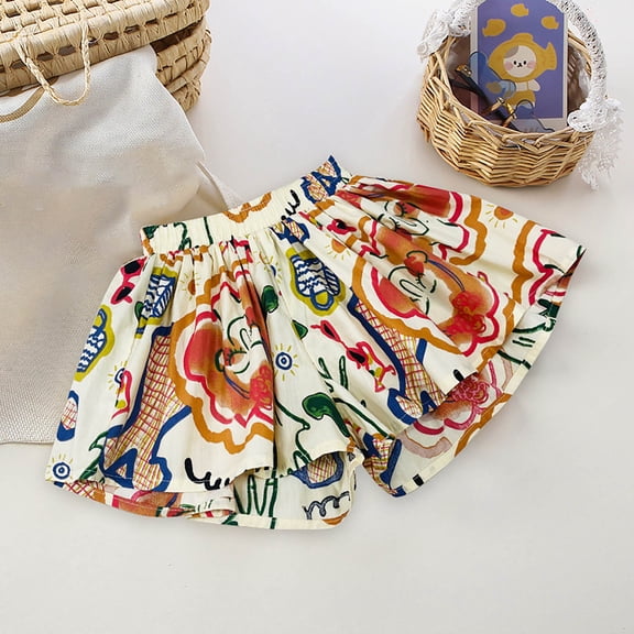 Girls Dress Kids Baby Girls Summer Fashion Flower Print Skort Elastic Waist Cotton Breathable Casual Skirt Girls Skirts Beige 3 Years-4 Years
