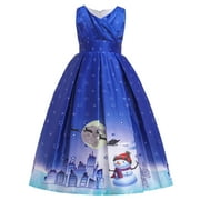 Girls Dress Kids Child Christmas Sleeveless Yeti Deer Pageant Party Princess Gown Dress