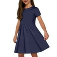 thumbnail image 1 of Girls Dress Kids Fashion Solid Round Neck Short Sleeve Casual Comfortable Pocket Dress Dress for Girls Navy 11 Years-12 Years, 1 of 7