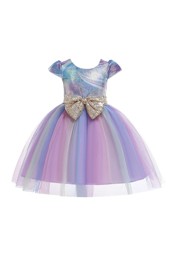 Girls Dress Kids Girls Sequin Princess Bridesmaid Pageant Gown Birthday Party Wedding Dress 7 Years-8 Years