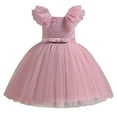 thumbnail image 1 of Girls Dress Kids Pageant Party Bow Knot Fly Sleeve Solid Gown Dress Girl Dresses Pink 5-6 Years, 1 of 7