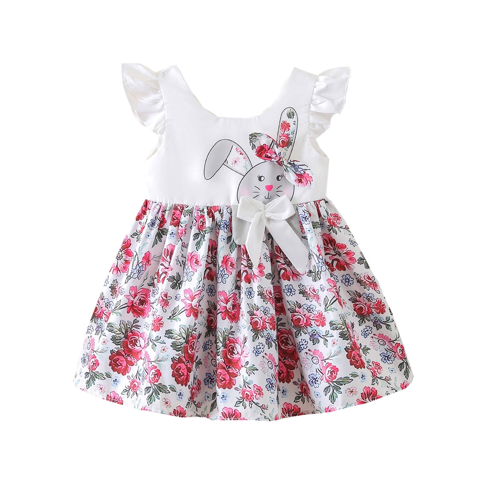 Girls Dress Kids Sleeveless Cartoon Flower Rabbits Prints Princess ...