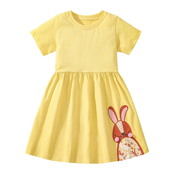 Girls Dress Kids Toddler Girls Summer Cotton Lace Dress Short Sleeve Tiered Swing Midi Casual Dresses Toddler Dresses Yellow 2 Years-3 Years