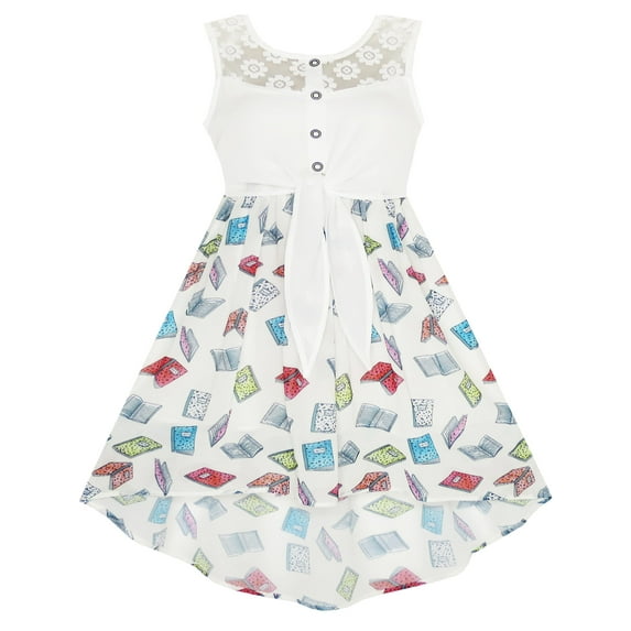 Girls Dress Lace Book Printed Tied Waist School Uniform Sundress 10