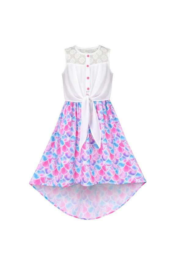 Girls Dress Lace Hi-lo Sundress Fish Scale Mermaid Tale Sleeveless 10 Years