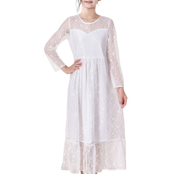 Sunny Fashion Girls Dress Lace Long Sleeve Off White Wedding Party 8 Years