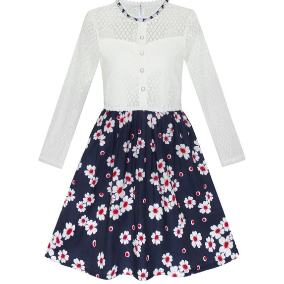 Girls Dress Lace Pearl Plum Blossom Elegant Princess Dress 12