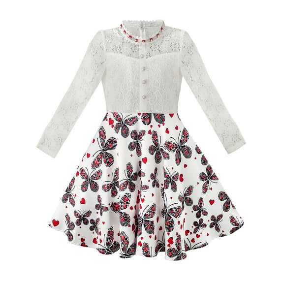 Girls Dress Lace Pearl Plum Blossom Elegant Princess Dress 8