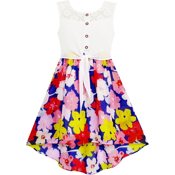 Girls Dress Lace To Chiffon Blooming Flower Tied Waist 12