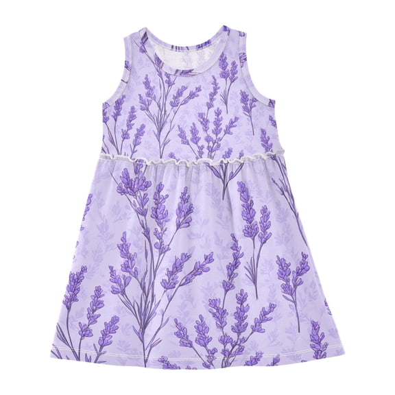 Girls Dress Lavender Beauty Sleeveless Dress for Girls Hem A-Line Casual Sundress